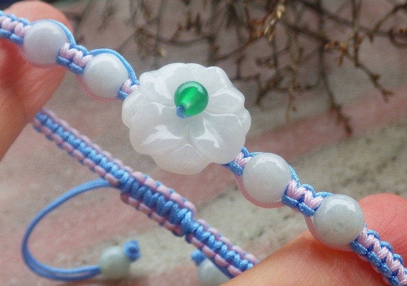 Certified A JADE Jadeite Flower Bead Beads Bangle Bracelet 6-8in 119146 gallery