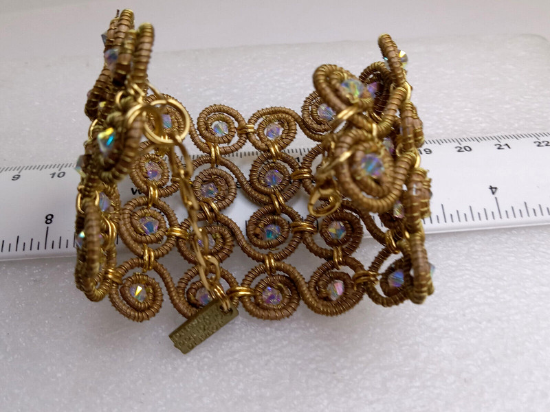 JOYERIA ARTESANAL ORGANICA FILIGREE G/T IRIDESCENT BEAD BRACELET 2 X 6-7.5" gallery