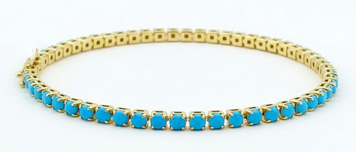 LAB CREATED 3.85 Cts TURQUOISE BRACELET 14K YELLOW GOLD PLATED - New With Tag gallery