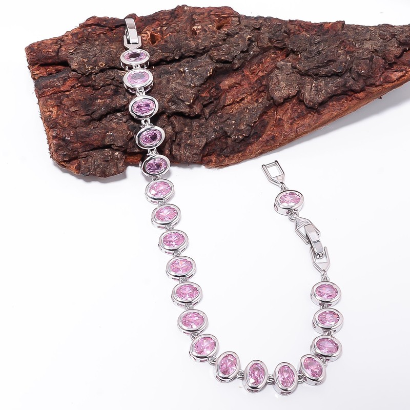 Pink Sapphire - Simulated 925 Sterling Silver Adjustable Bracelet 7-8" B133312 gallery