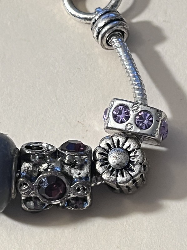 BRIGHTON STYLE Silver Tone Charm BRACELET 8” ~ Crystal, Enamel, Glass gallery