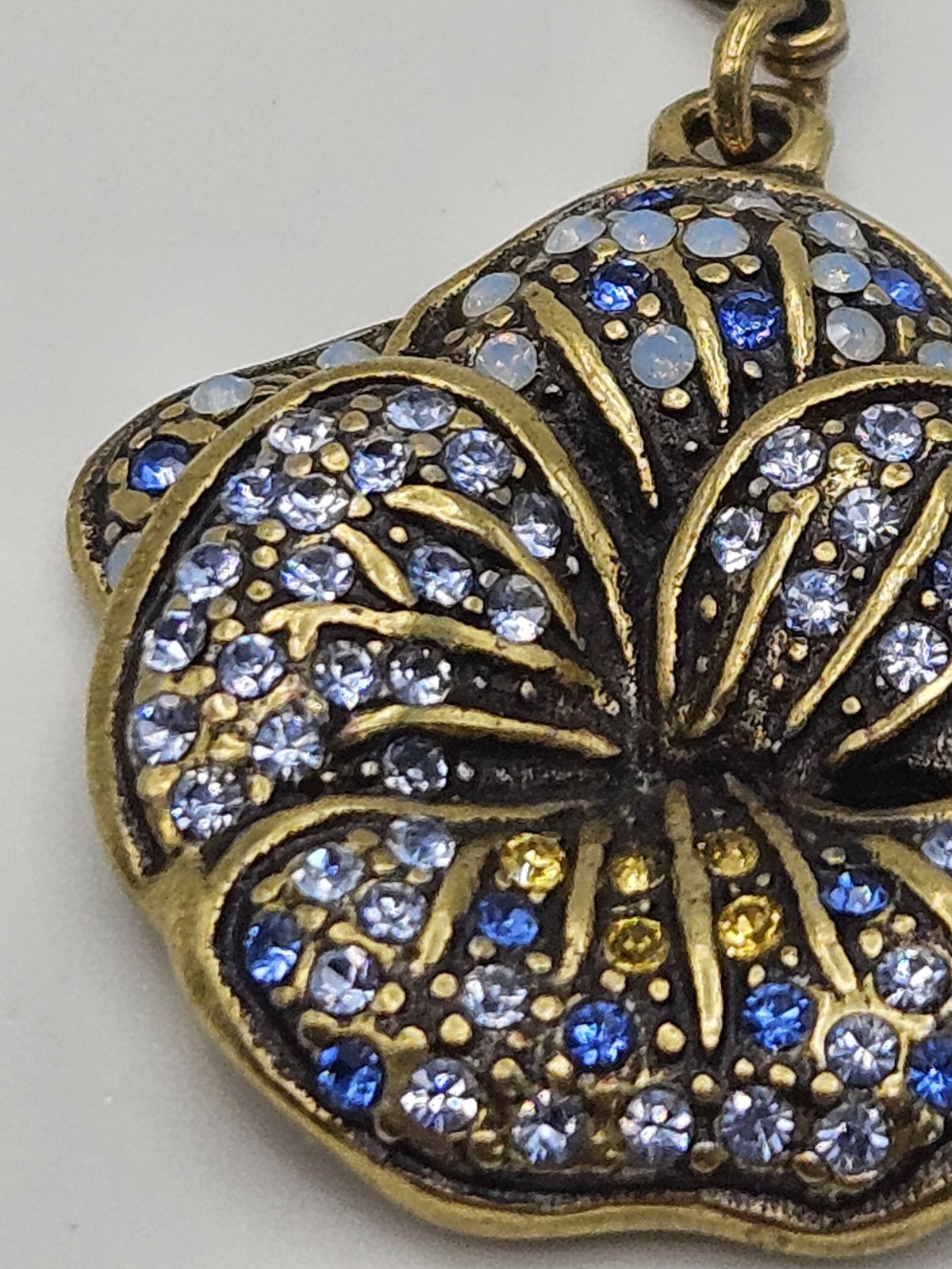 Heidi Daus Antiqued Brass Tone Blue Crystals Pansy Flower Dangle Charm gallery