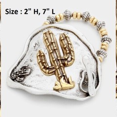 Oversized Big Cactus Leaves Plant Stretch Link Bracelet Bangle Charm