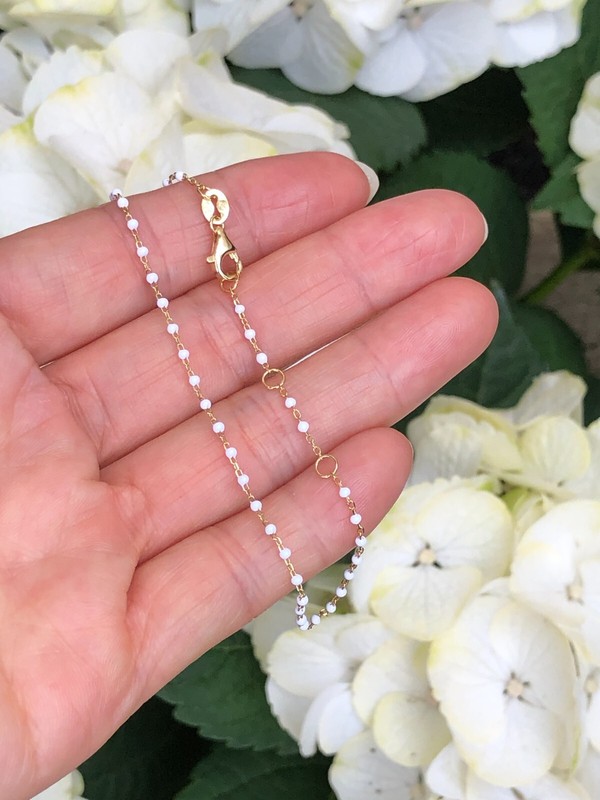 925 Sterling Silver White Bead Beaded Bracelet Womens Dainty 1mm 6.5-7.75" Gol gallery