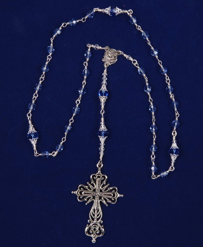 Unbreakable Handmade Anglican Episcopal Rosary Sapphire Blue Czech Crystal Se... gallery
