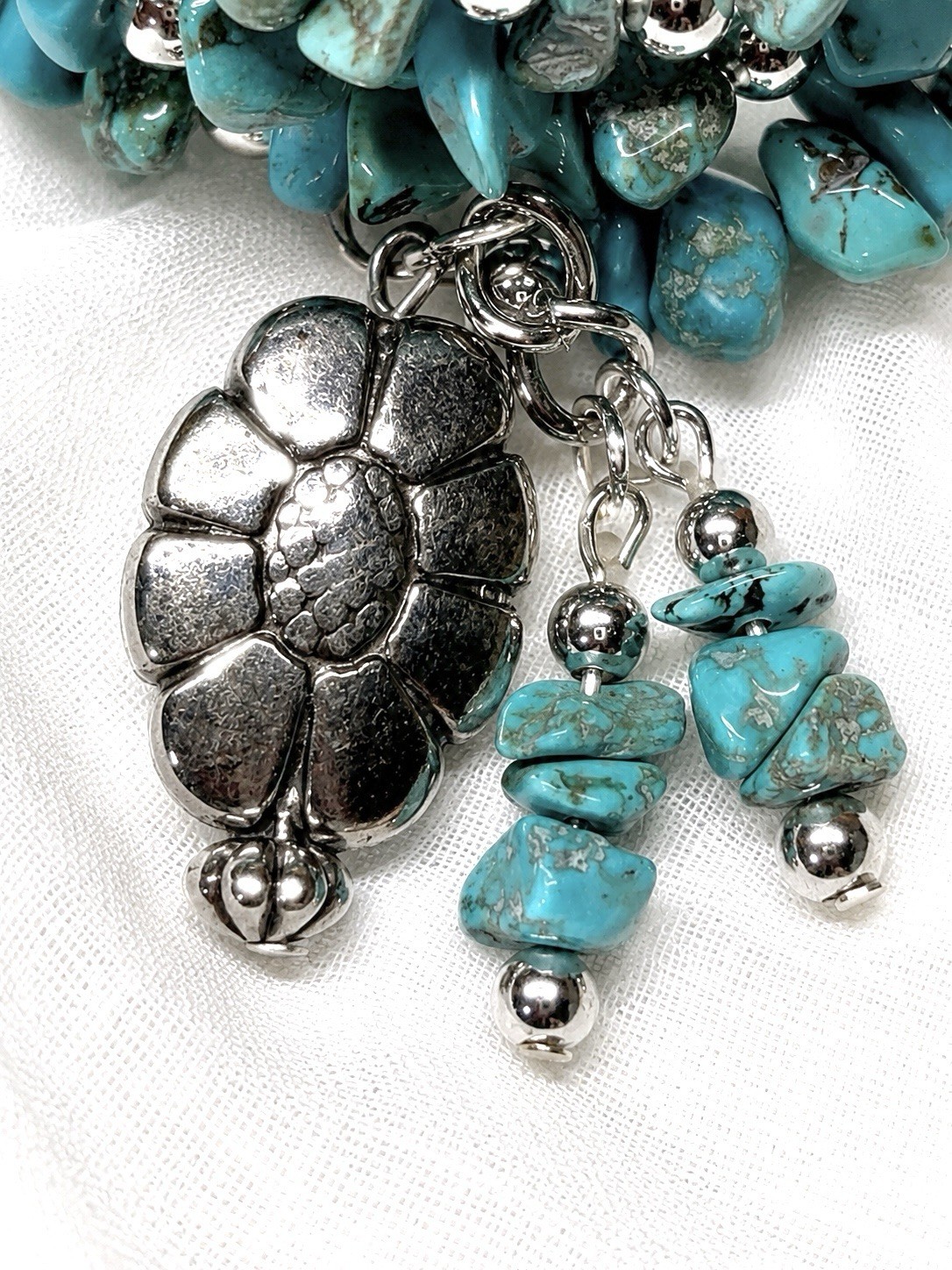 REIMAGINED Blue Howlite Memory Wire Bracelet 3 Coil W/ Flower Charm gallery