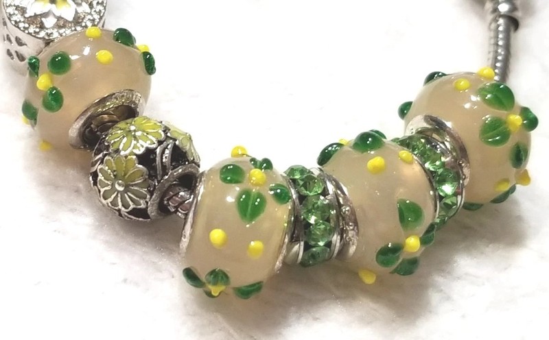 7.9" Flower Slider Charm Raised Murano Lampwork Glass Beads ~ Spacers Bracelet gallery