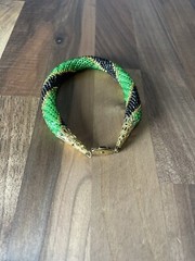 Handmade Snake skin gold green black Bacelet python print bead crochet 21.5cm