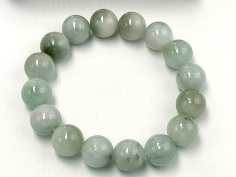 Certified Natural Grade A Jadeite Jade Beaded Bracelet Green 13.3 mm #500562 gallery