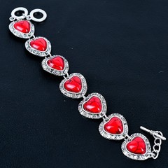 Italian Red Coral 925 Silver Plated Bangle/Bracelet 7″- 9″