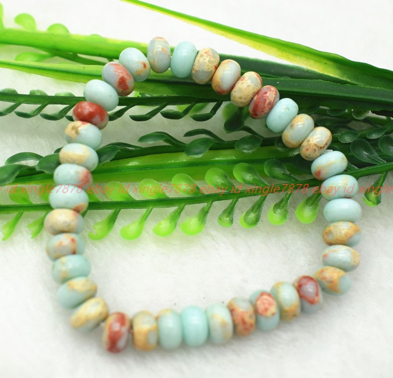 Natural 5x8mm Multicolor Shoushou Jasper Gemstone Rondelle Beads Bracelet 7.5in gallery