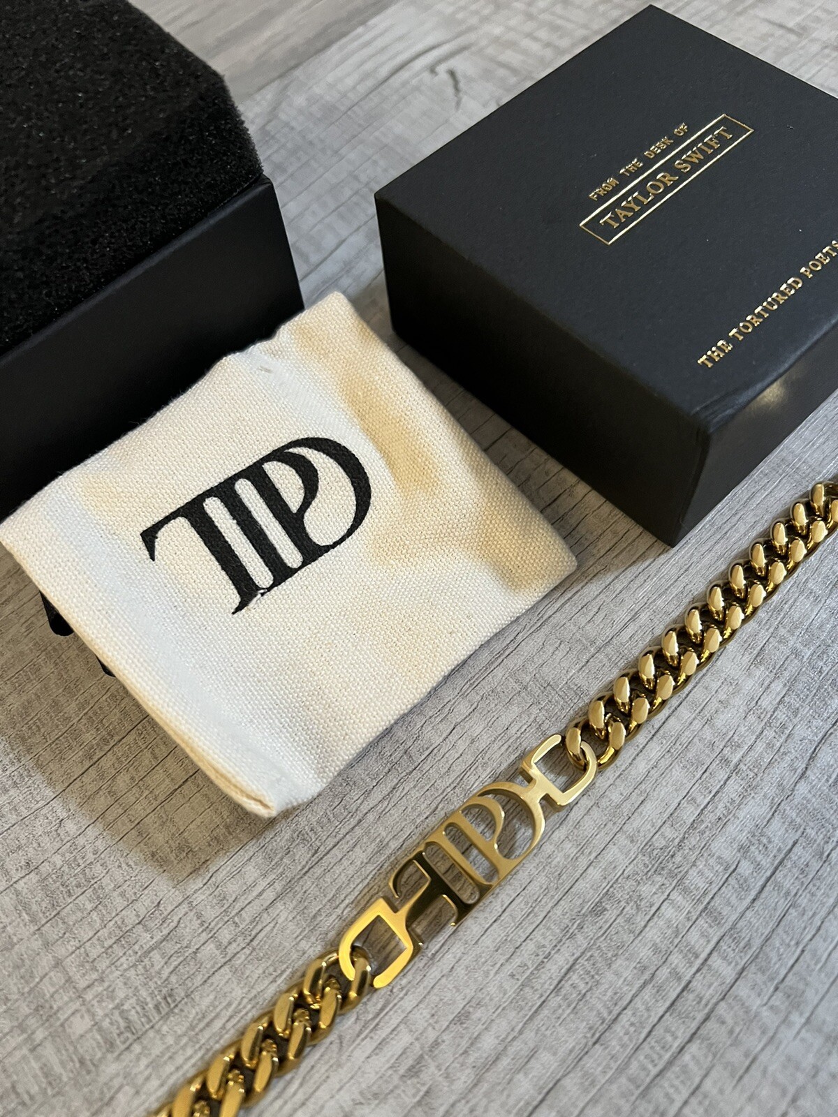 TAYLOR SWIFT TTPD The Tortured Poets Department Bracelet L/XL Gold Chain Link gallery