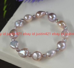 Natural 6-7mm 9-10mm Purple Baroque Freshwater Cultured Pearl Bracelet 7.5″