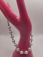 Gold Tone Faux Pearl Adjustable Bolo Bracelet White Simulated Pearl Slider Brace