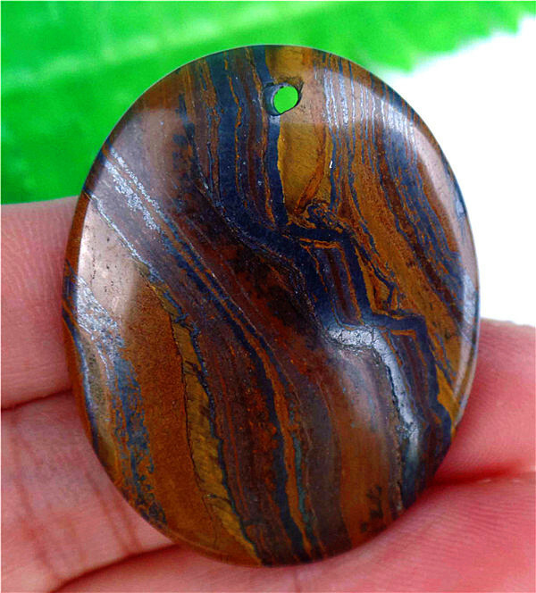 37x30x5mm Natural Brown Tiger Iron Gem Oval Pendant Bead EA79241 gallery