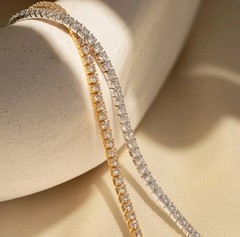 Tennis Bracelet Stainless Steel For Women 14K Gold / Silver -7 In Cubic Zirconia