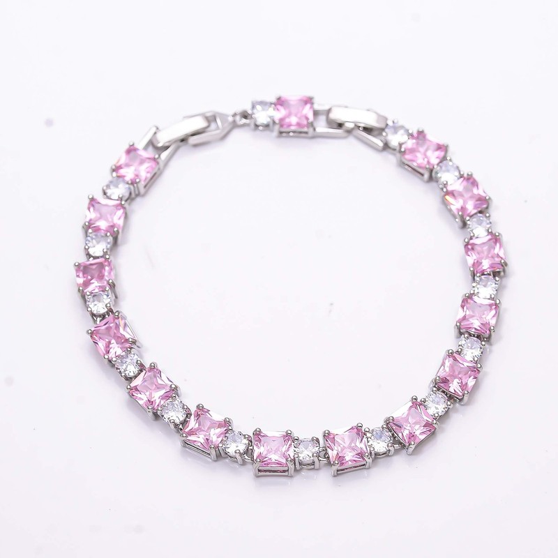 Pink Sapphire Simulated 925 Sterling Silver Tennis Bracelet 7.99" B820 Christmas gallery