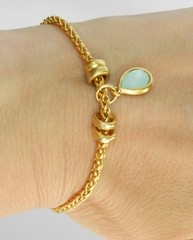 Designer Yellow Gold 24K Plated Women Chain Bracelet W Drop Crystal Pendant