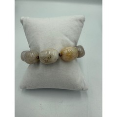 Natural Agate Chunky Beaded Stretch Bracelet Earthy Neutral Cream Tan Grey Gold