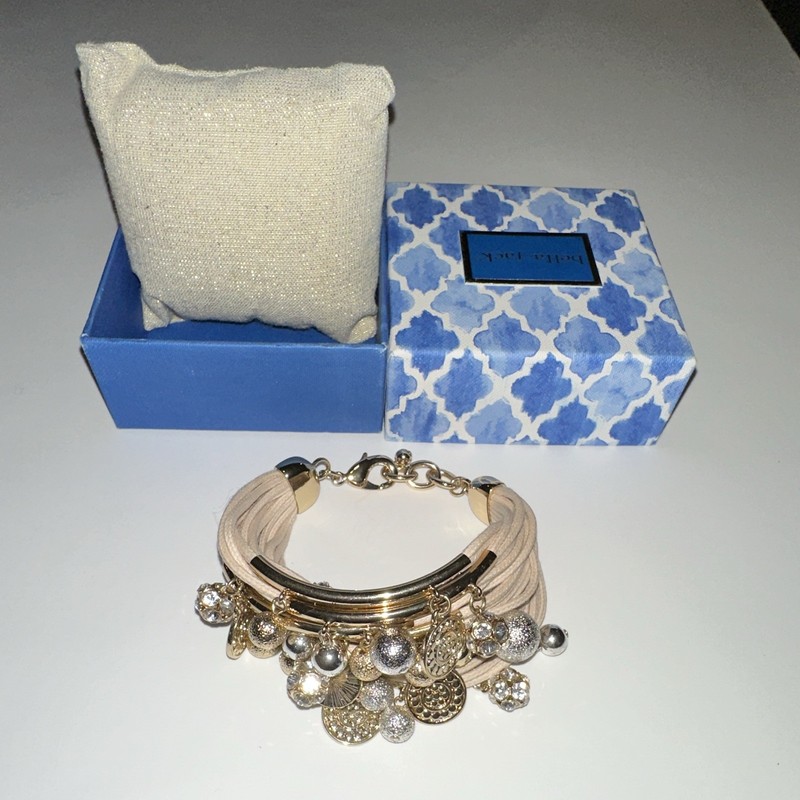 Bella Jack Layered Multi Strand Cuff Bracelet Gold Tone Coin Charms Beads Box gallery