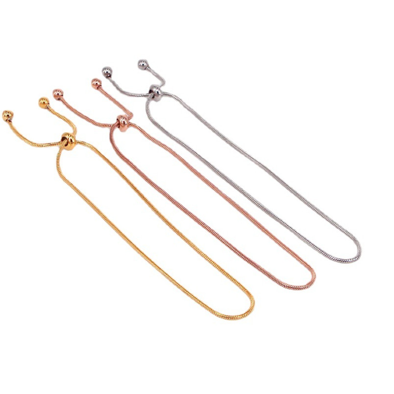 Adjustable Silver Gold Stainless Steel Slider Bolo Stopper Bead Bracelet PE14