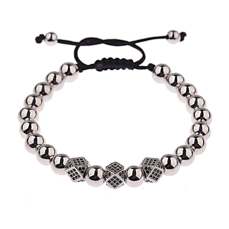 Luxury Men's Silver Plated Micro Pave CZ Ball Crown Braided Adjustable Bracelets gallery