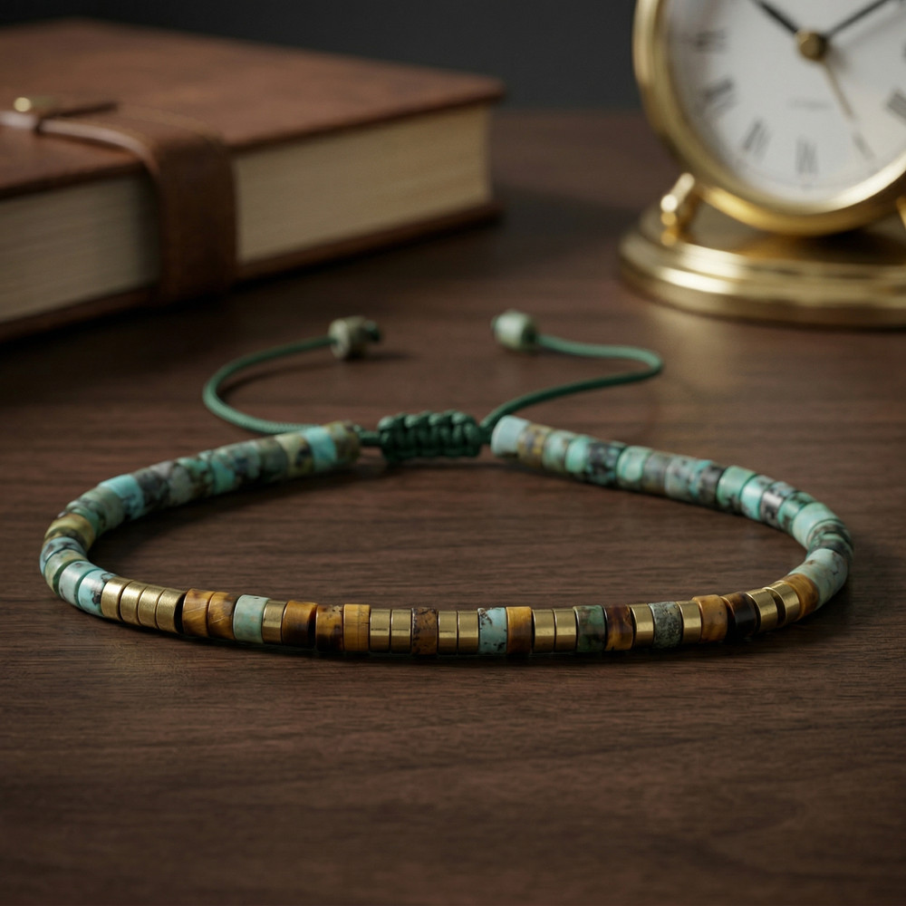 Natural Turquoise Tiger Eye Morse Code Bracelet One Day At A Time Daily Reminder