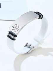 Free Engraving Medical Alert ID Women Men Kids Bracelet Black Silicone Wristband
