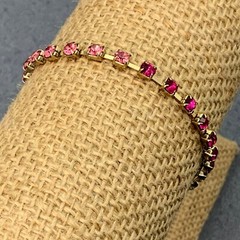 Pink Gold Rhinestone Bracelet Magenta Lobster Claw Closure