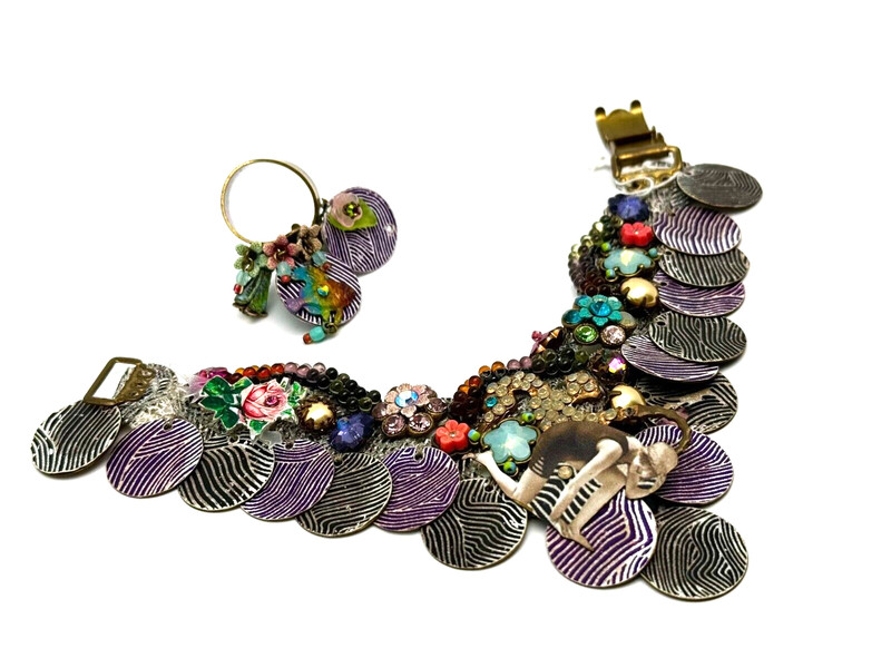 Michal Negrin Bracelet And Ring Set Colourful Crystals Unique. gallery