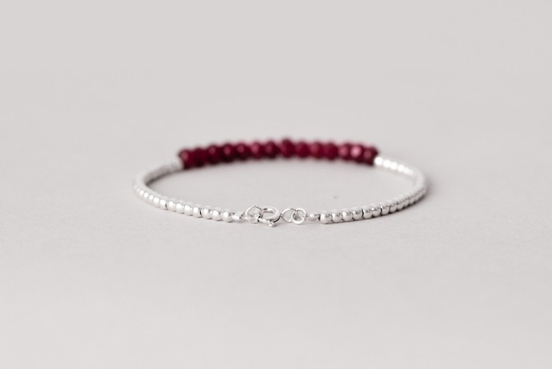 3-4MM Ruby Faceted Rondelle Gemstone Silver Filled Beads Handmade Bracelet 6-8'' gallery