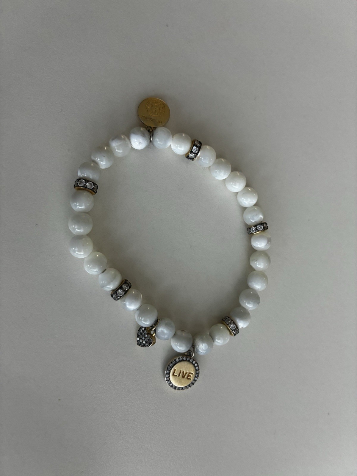 Freida Rothman White Round Beaded Stretch Bracelet LIVE pendant Retail $195 gallery