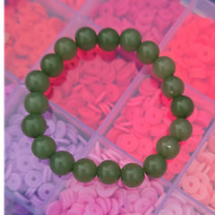 Green Round Beaded Stretch Bracelet, Elasticated Slip-On Ball/Bead Chain