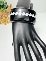 Vintage Art Murano Glass Black & White Wave Cuff Bracelet Wide Statement