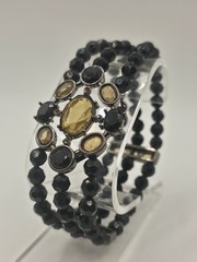 BLACK METAL YELLOW GEMSTONE STRETCH BANGLE BRACELET