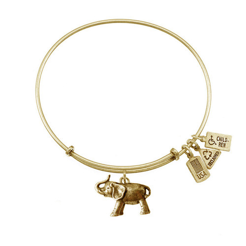 Wind & Fire 3-D Elephant Charm Bangle Bracelet Antique Gold Finish - Brand New gallery