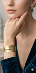 Gold tone brass metal cuff bracelet, open cuff, adjustable, size 7 in