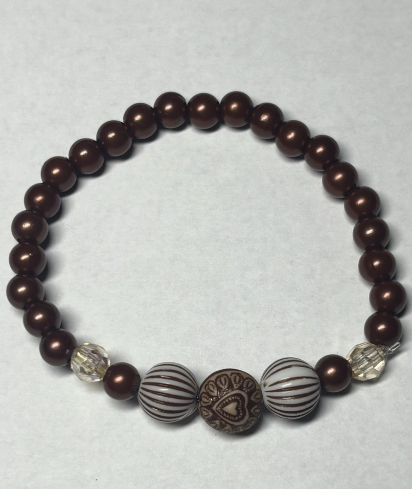 Handmade Stretch Bracelet earth tone beads brown 7 Inch #5 made by Lily Ann