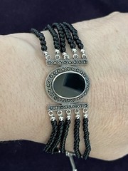 Onyx Marcasite Silver Black Beaded Bracelet 6” Unbranded NWT Unmarked