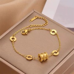 Woman Female 18K Gold Plated Stainless Steel Braided Bangle Bracelet 7.9” Gifts