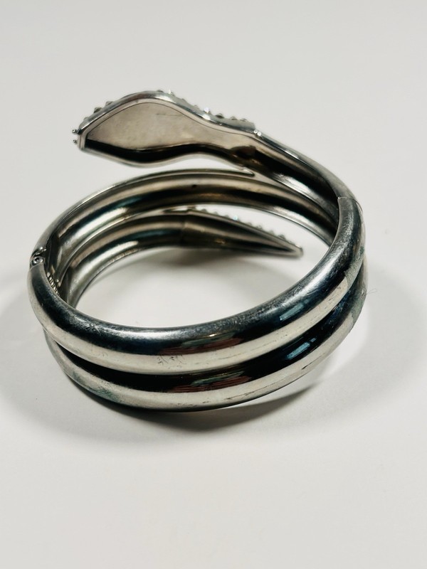 Avalaya Blk & Clear Swarovski Crystal Snake Hinged Bangle Bracelet Silver Style gallery