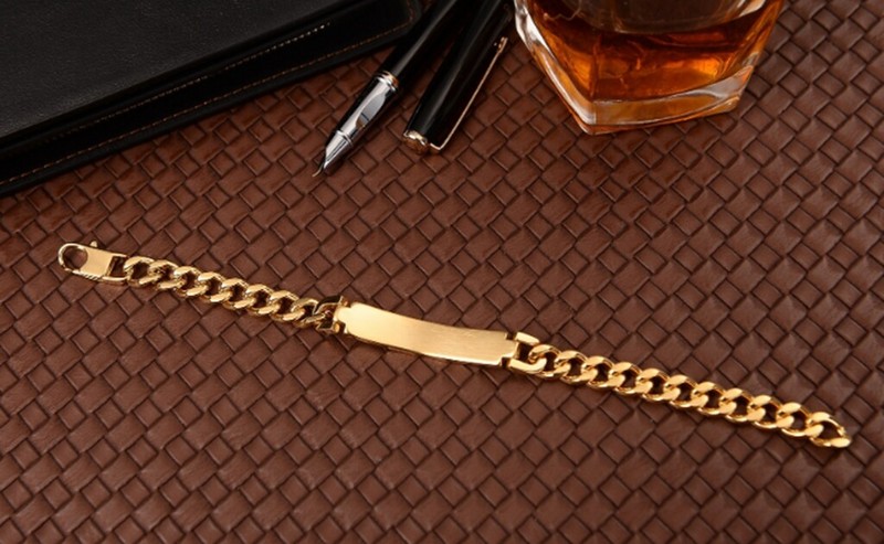 Hip Hop Men / Women Titanium Stainless Steel Engrave Bar Chain Bracelet 8" gallery