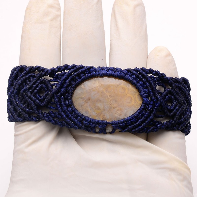 Handcrafted Natural Petoskey Fossilized Coral Boho Macrame Beautiful Bracelet gallery