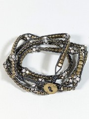 Bronze Tone Crystal Ball Black Cord wrap Bracelet 28 inches