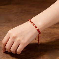 Lucky Red Braided Hand Rope Couple Bracelet with 8 Golden Beads Exquisite Gift