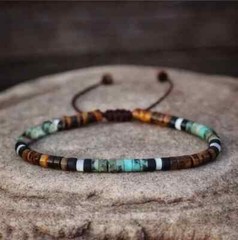 African Turquoise & Tiger Eye Healing Reiki Gemstone Bracelet Gift for Men Women