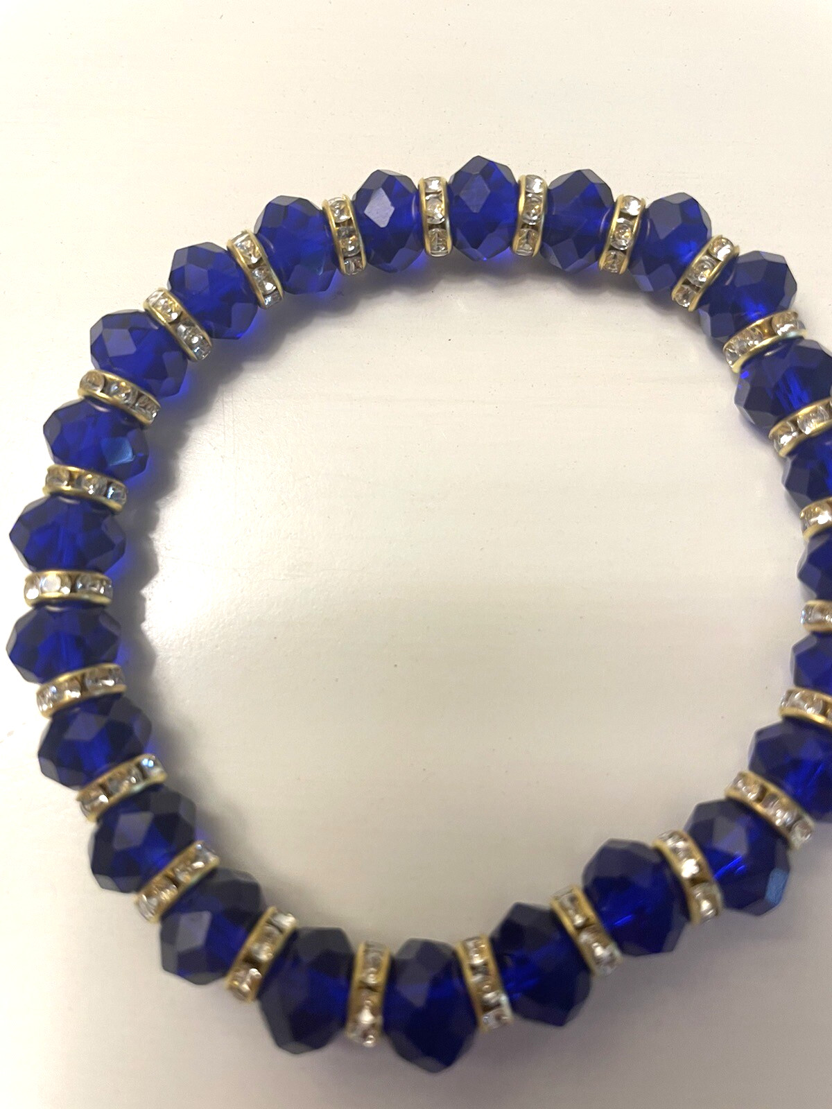 Plus Size Blue Crystal Bracelet with CZ Rondelles 9 inches NWT Handmade gallery