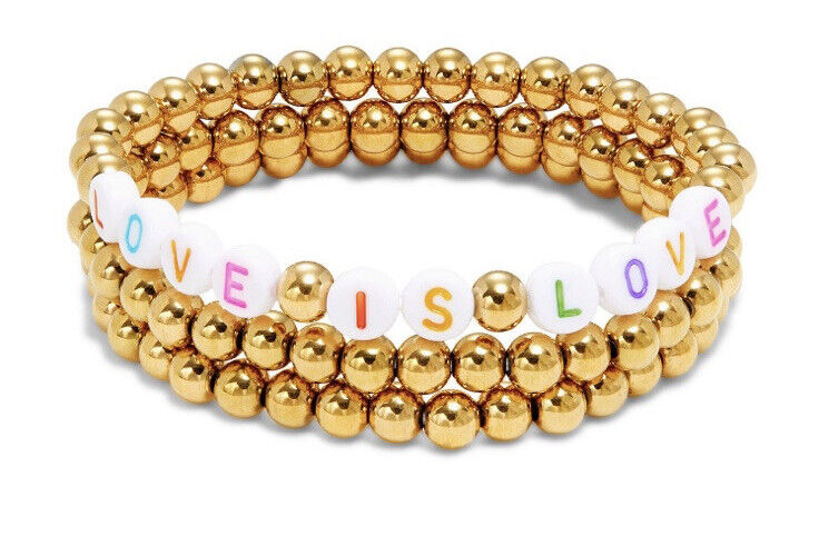 Eye Candy LA Luxe LOVE IS LOVE Spell Out 18k Gold Plated Titanium Bracelet Set 3 gallery