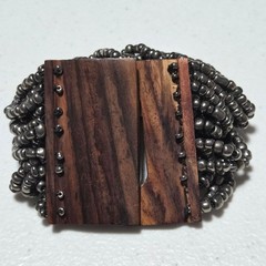 Handcrafted Wooden Seed Beaded Bracelet Stretch Unique Closure Design Jewelry