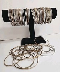 Lot of 85 Stackable Party Bangle Bracelets Gold/Silver Toned ALL METAL